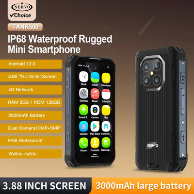 SERVO TANK500 4G PTT Smartphone Android 12 6+128GB Dual Camera 5MP+13MP 3.88"Display IP68 Waterproof Rugged Mobile Phone 3000mAh - 1Tecbuy