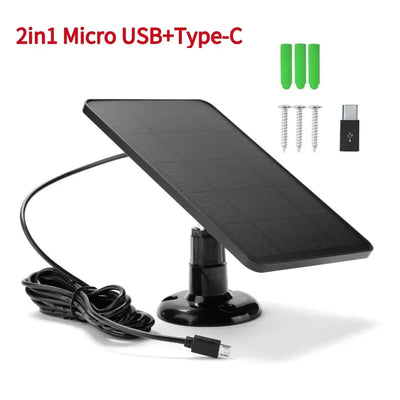 10W 5V Solar Panel 2in1 Micro USB+Type-C Solar Panels Outdoor Solar Cells Chargerfor Security Camera/Small Home Light System - 1Tecbuy