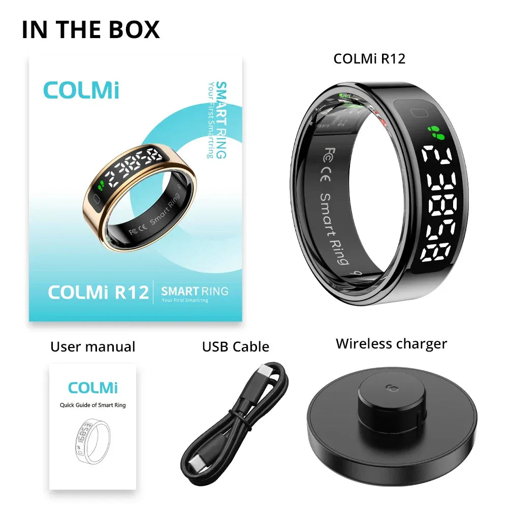 2025 COLMI R12 Smart Ring with Display Screen and Touch, Wireless Charging, Health Manager, 5 ATM Waterproof For Men Women - 1Tecbuy