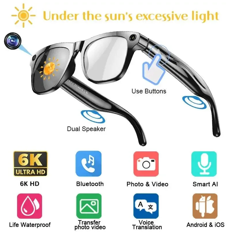 Xiaomi 8K AI Smart Glasses With 100MP Camera Chat GPT Touch Sport Sunglasses Bluetooth Call Video Music Player ForMen Women - 1Tecbuy