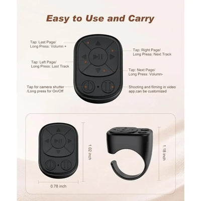 Remote Control Is Suitable for iPhone iPad Bluetooth Page Turning Ring Roller Both Camera Remote Control Function Compatible - 1Tecbuy