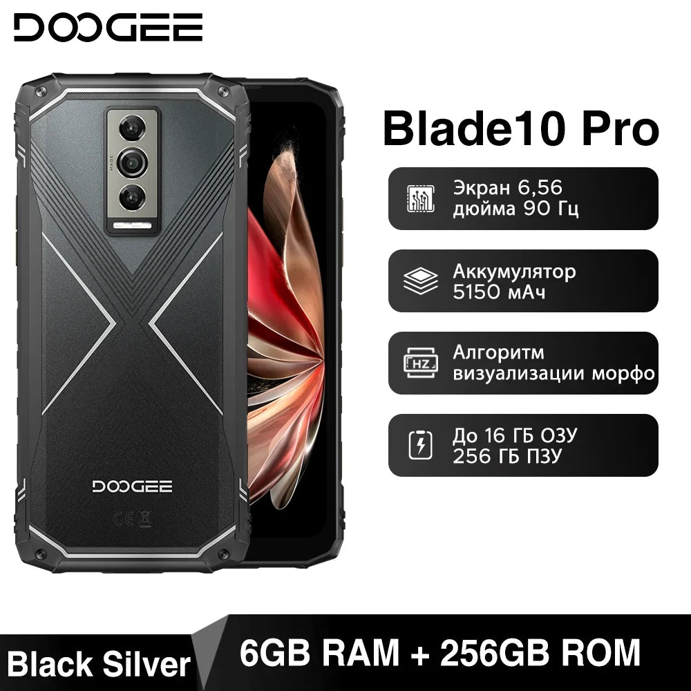 Global Version DOOGEE Blade10 Pro Rugged Phone Android 14 6GB+256GB Octa Core 6.56" 90Hz IPS Screen 50MP AI Main Camera 5150mAh