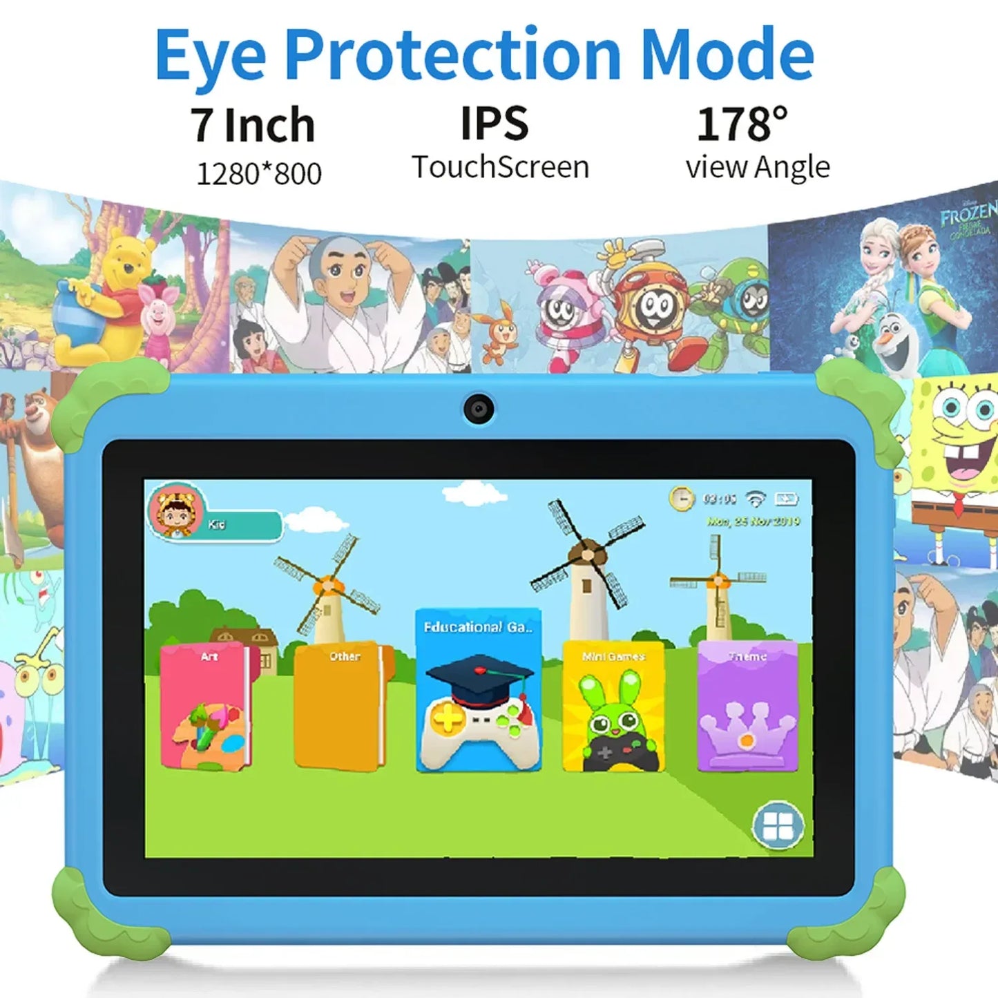 New 7 Inch Cartoon Pattern Kids' tablet Android 13, 4GB RAM 64GB ROM, 1TB Expand, WiFi, 4000mAh Battery, Dual Camera, Google Pad - 1Tecbuy