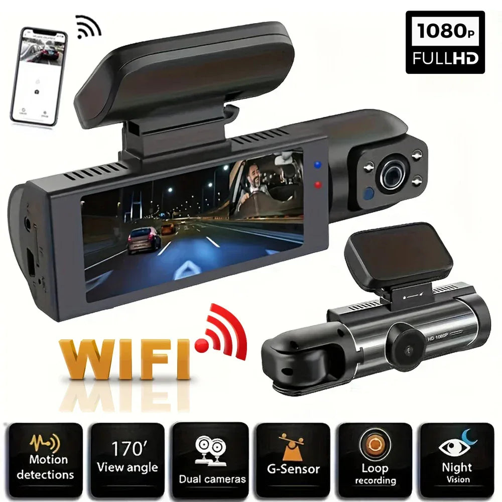 1080P WIFI Dual camera Dash Cam for cars,Front And Inside,car camera with IR Night Vision,Loop Recording,wide angle Car DVR Came - 1Tecbuy