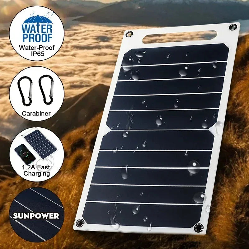 30W Solar Panel With USB Waterproof Outdoor Hiking And Camping Portable Battery Mobile Phone Charging Bank Charging Panel 6.8V - 1Tecbuy