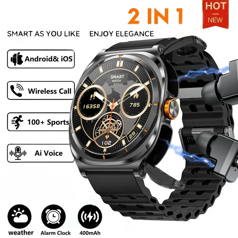 2025 Upgraded For Android IOS TWS 2 in 1 SmartWatch with Headphones Bluetooth Call IP68 Waterproof Outdoor GPS Sport Smartwatch - 1Tecbuy