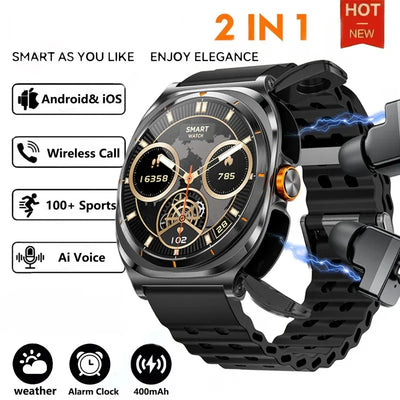 2025 Upgraded For Android IOS TWS 2 in 1 SmartWatch with Headphones Bluetooth Call IP68 Waterproof Outdoor GPS Sport Smartwatch - 1Tecbuy