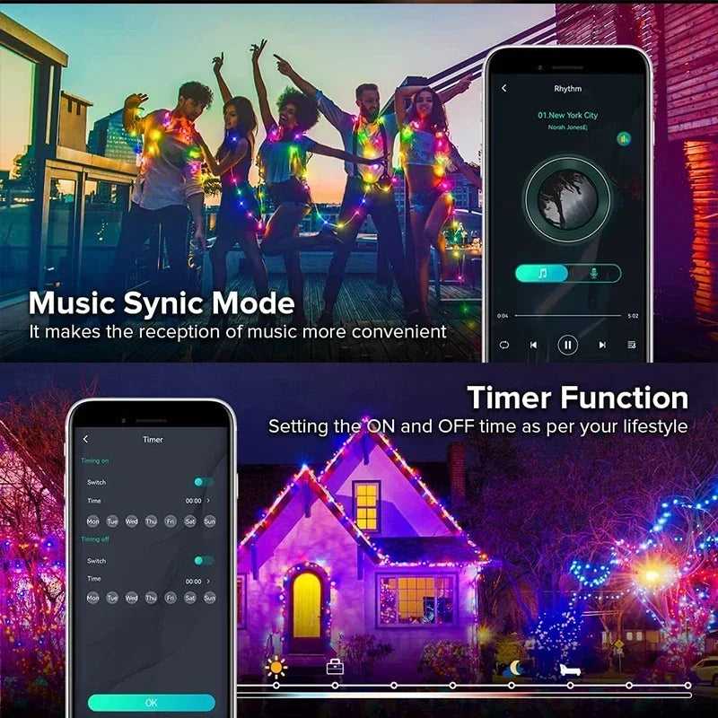 Smart Christmas Tree Decoration Lights APP Control Music Synch Rhythm for Indoor/Outdoor Decor Christmas Decorative Light Strip