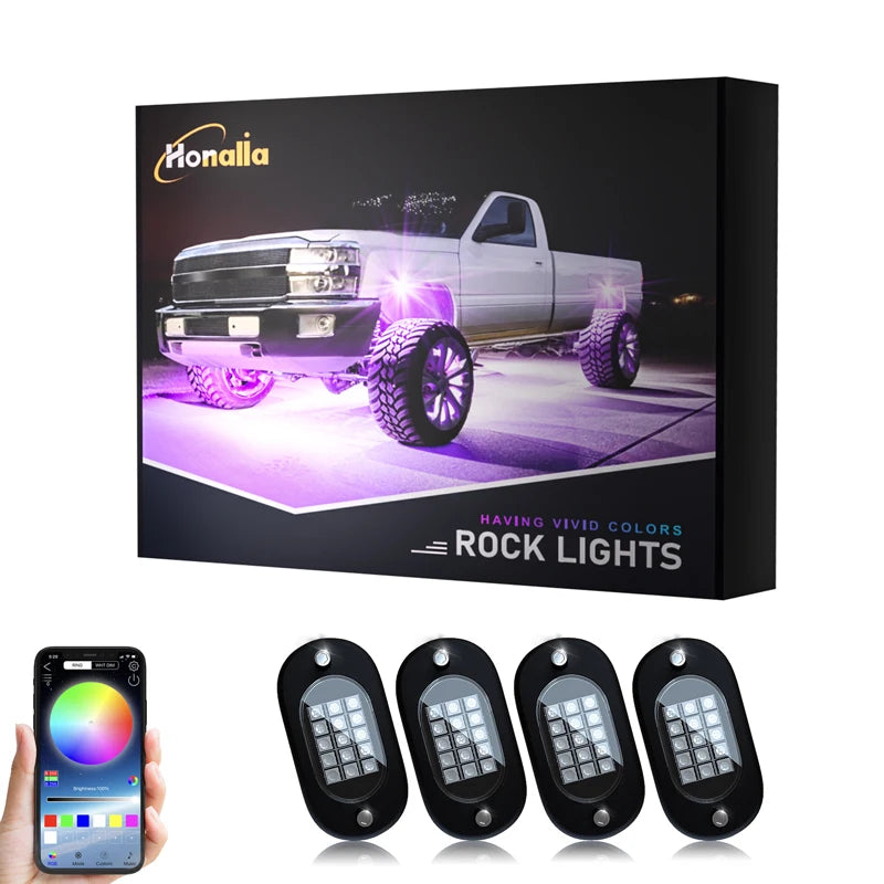 Honalia LED Rock Lights for Trucks 4/6/8/10/12 Pods RGB Truck Rock Lights Kits with App Control for ATV UTV RZR