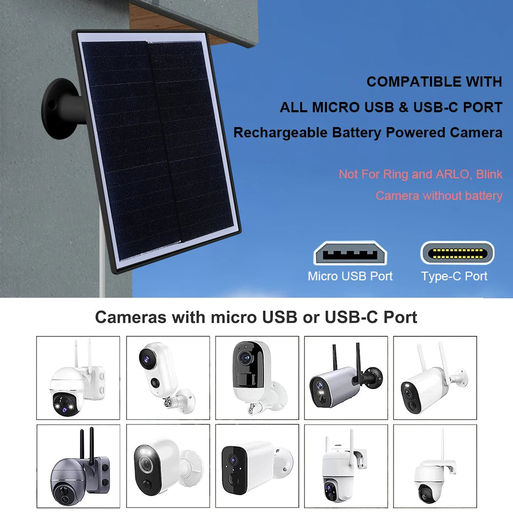 20W 5V Shingled Solar Panel Micro USB & USB-C Port Solar Panel Charger IP65 Waterproof Solar Charging Panel for Security Camera