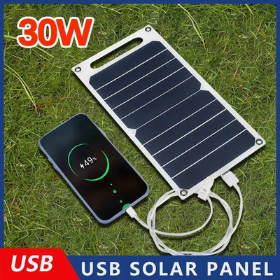 30W Solar Panel With USB Waterproof Outdoor Hiking And Camping Portable Battery Mobile Phone Charging Bank Charging Panel 6.8V - 1Tecbuy