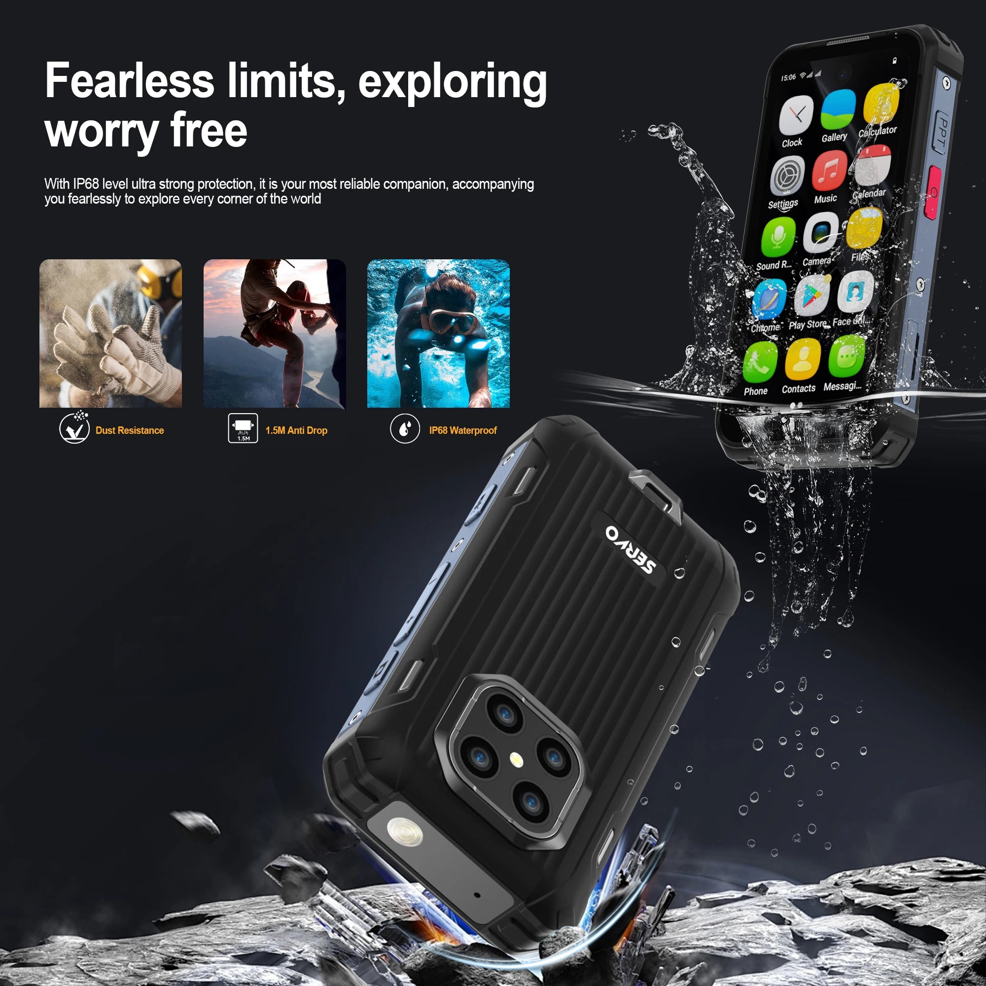 SERVO TANK500 4G PTT Smartphone Android 12 6+128GB Dual Camera 5MP+13MP 3.88"Display IP68 Waterproof Rugged Mobile Phone 3000mAh