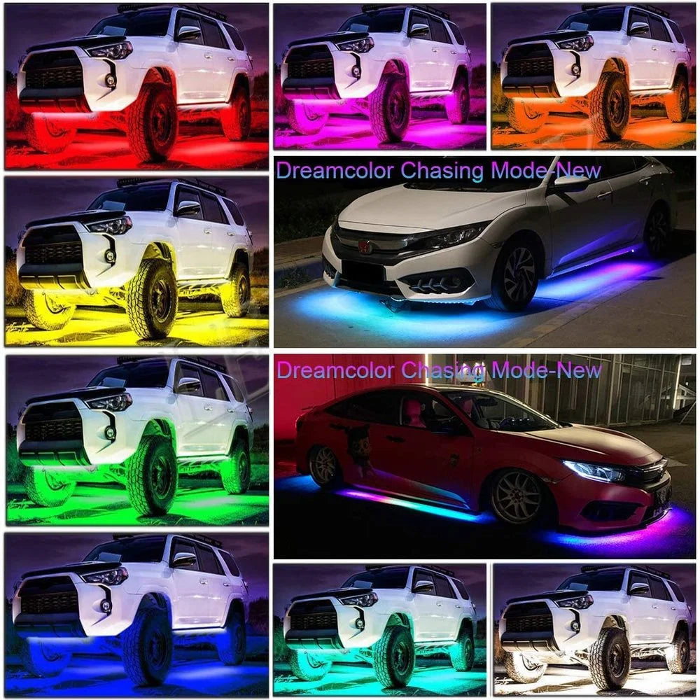 Neon LED Car Bottom Underglow Strip Lights Bar with Remote APP 16 Million Color Music DIY RGB Exterior Underbody Light 120x150cm