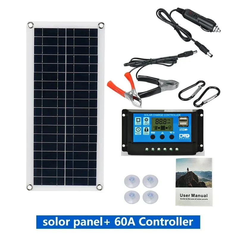 20W-1000W Solar Panel 12V Solar Cell 100A Controller Solar Panel for Phone RV Car MP3 PAD Charger Outdoor Battery Supply Camping