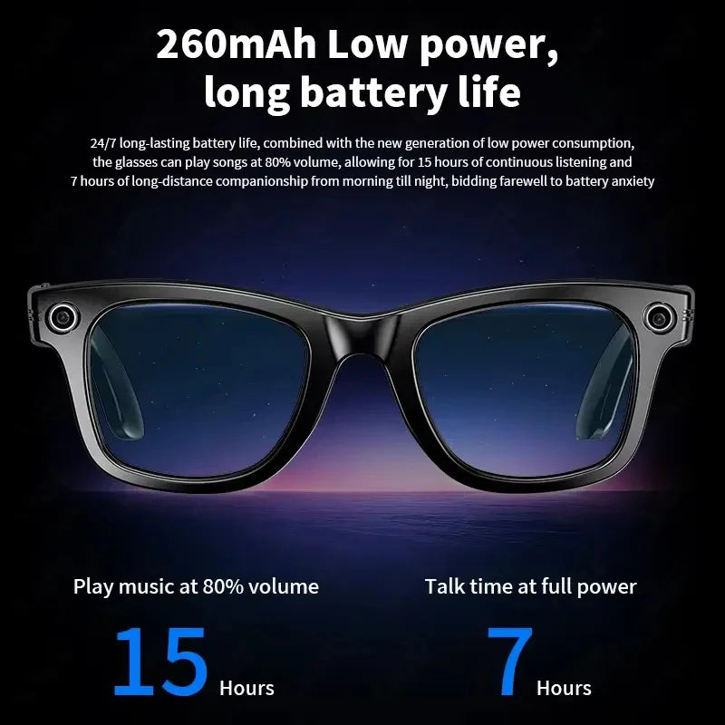 2026 Fashion AI Smart Bluetooth Glasses 800MP Picxel Bluetooth Call Playing Music Men Women WIFI Smart Sunglasses Camera Control