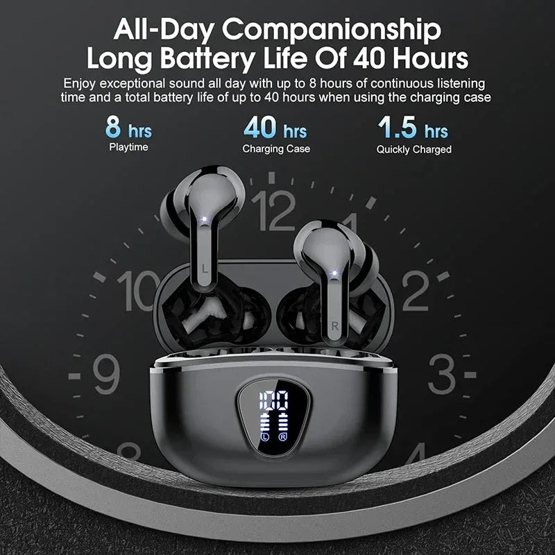 New Wireless Earbuds HiFi Stereo Headphones BT5.3 with ENC Noise Cancelling 48H LED Display Ear Buds IP7 Waterproof Earphones - 1Tecbuy