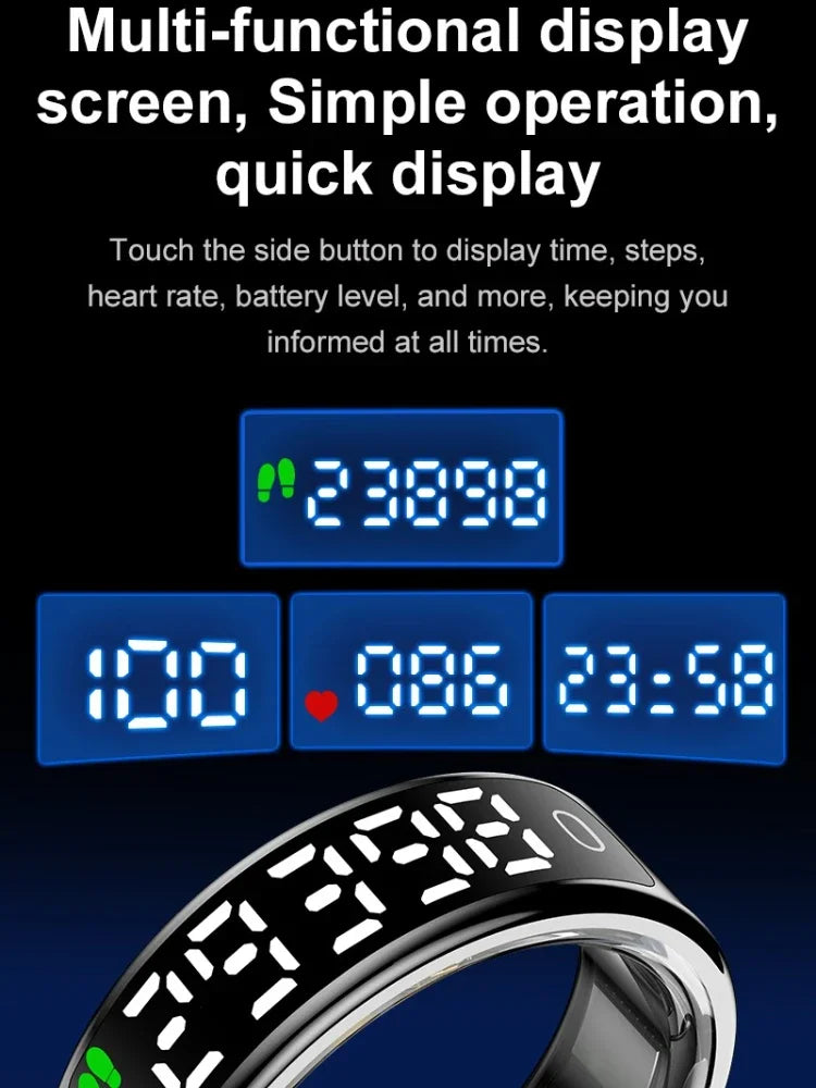 New Smart Ring 2025 Display Screen Gestures Control Video 5ATM Waterproof Remote Camera Blood Oxygen Monitor Multi Sports Mode