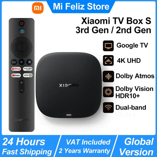 Xiaomi Mi TV Box S 3rd / 2nd Gen, Android Smart TV Box Media Player 4K UHD Google TV Dolby Vision HDR10+ Google Assistant BT5.2 - 1Tecbuy