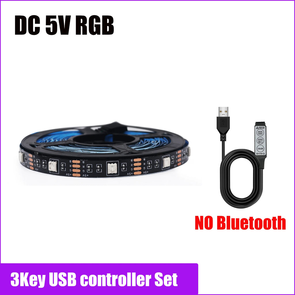 DC 5V USB RGB LED Strip Kit Black PCB Bluetooth/3Key/44Key IR Remote Control Flexible Ribbon Led TV BackLighting