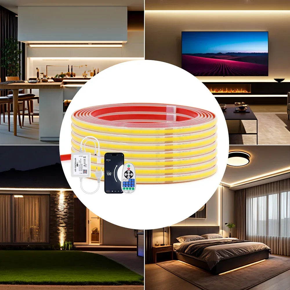 220V Dimmable COB LED Strip Light WIFI Bluetooth Wall Touch 23key Remote Control Power Kit 288LED IP67 Waterproof Flexible Lamp - 1Tecbuy