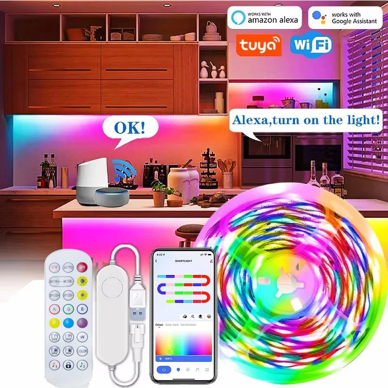 Tuya Smart WIFI RGBIC LED Strip Light Tape Addressable WS2811 IC Flexible RGB Neon LED Light USB APP Control for Alexa Google