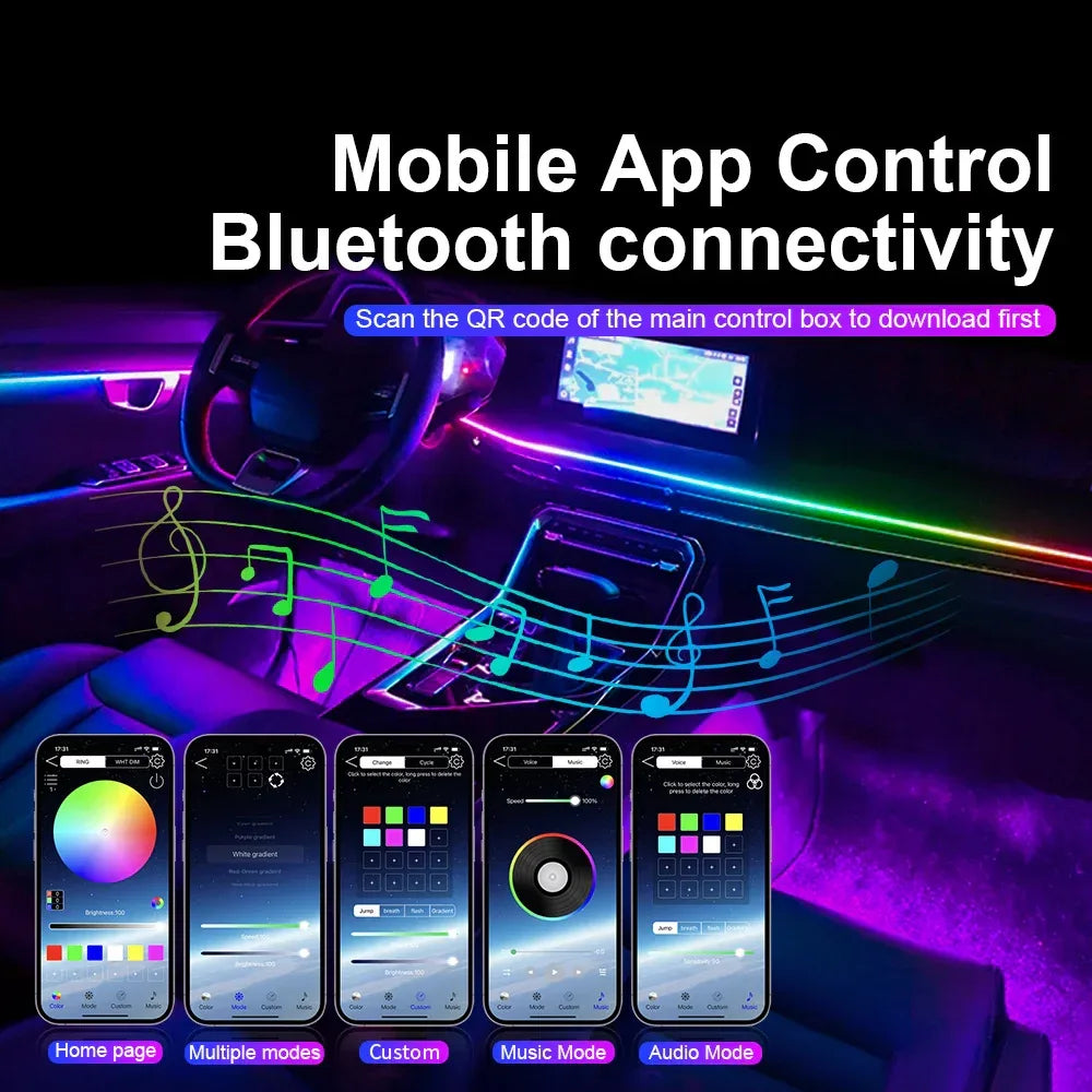 14/18 in 1 Led Acrylic Car Ambient Light RGB 64 213 Color Symphony Acrylic APP Streamer Atmosphere Lamp Kit One Zone Dual Zone - 1Tecbuy