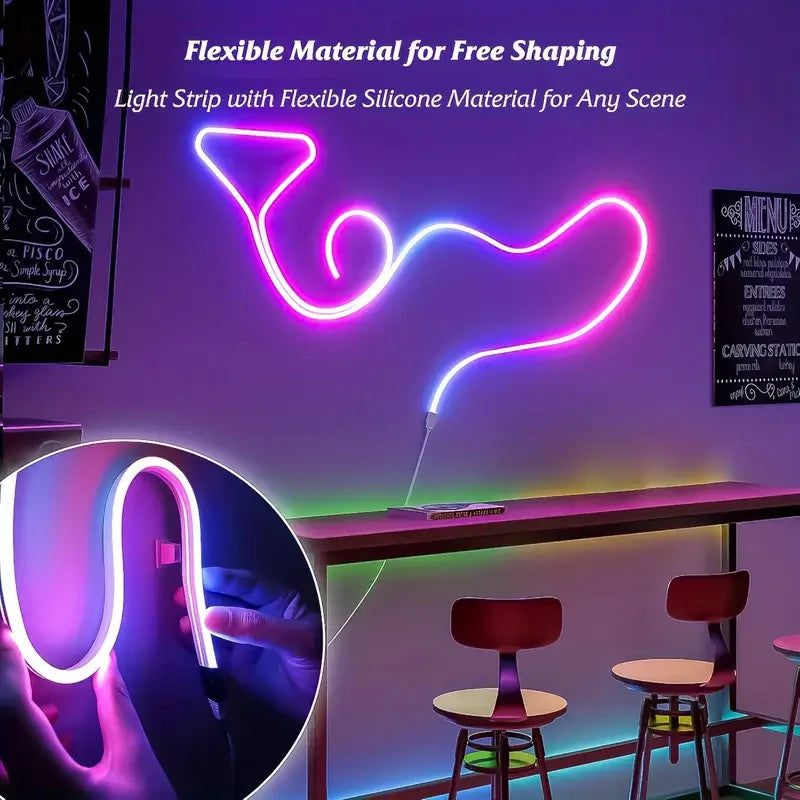 5v Smart RGB Neon Light Strip USB App/Remote Control Music Sync Waterproof Flexible Neon Strip for Bedroom Game Party Decoration