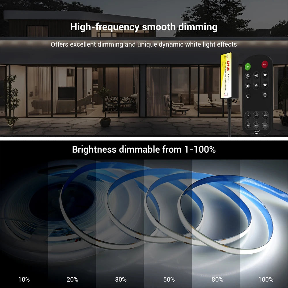 RF Remote Control COB LED Strip 12V 1m 2m 3m 4m 5m Warm White Natural Dimmable Flexible Room Kitchen Cabinet Lighting Decor KIT