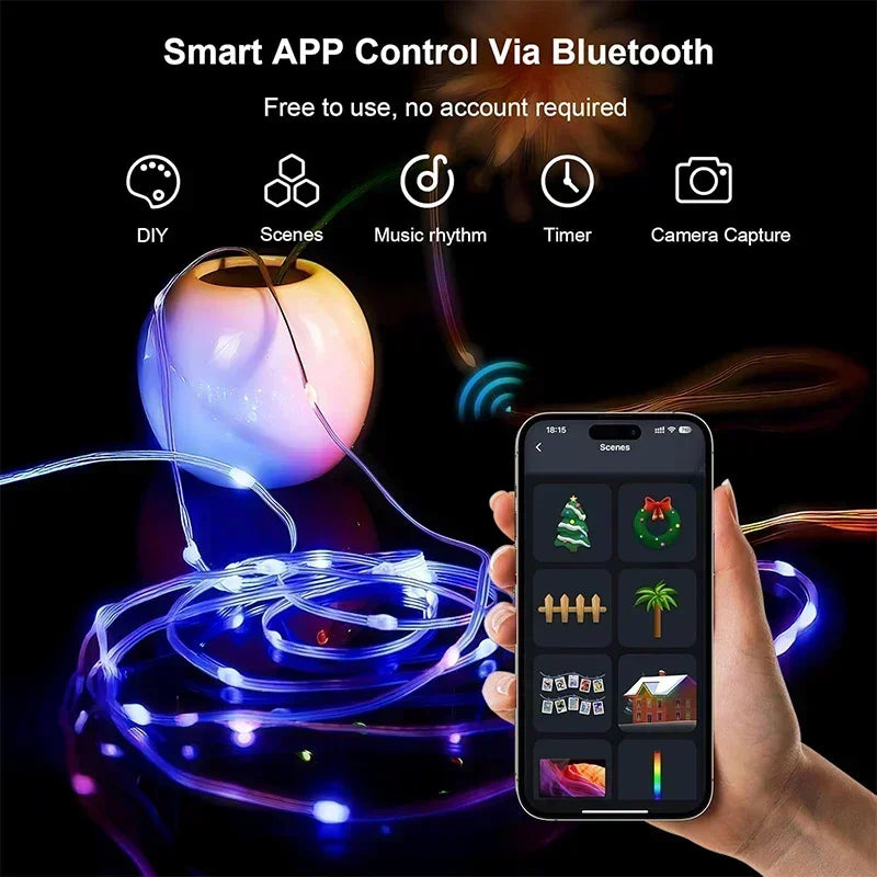 Smart Christmas Tree Decoration Lights APP Control Music Synch Rhythm for Indoor/Outdoor Decor Christmas Decorative Light Strip