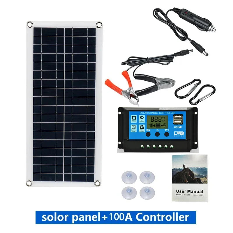 20W-1000W Solar Panel 12V Solar Cell 100A Controller Solar Panel for Phone RV Car MP3 PAD Charger Outdoor Battery Supply Camping