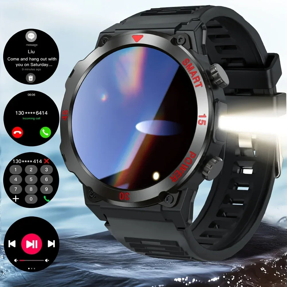 LAXASFIT 2025 New Smart Watch Music Player LED Flashlight Multiple Workout Modes Bluetooth Calling Outdoor Sports Smartwatch - 1Tecbuy