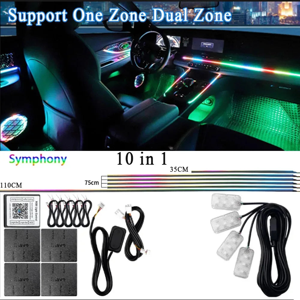 14/18 in 1 Led Acrylic Car Ambient Light RGB 64 213 Color Symphony Acrylic APP Streamer Atmosphere Lamp Kit One Zone Dual Zone - 1Tecbuy