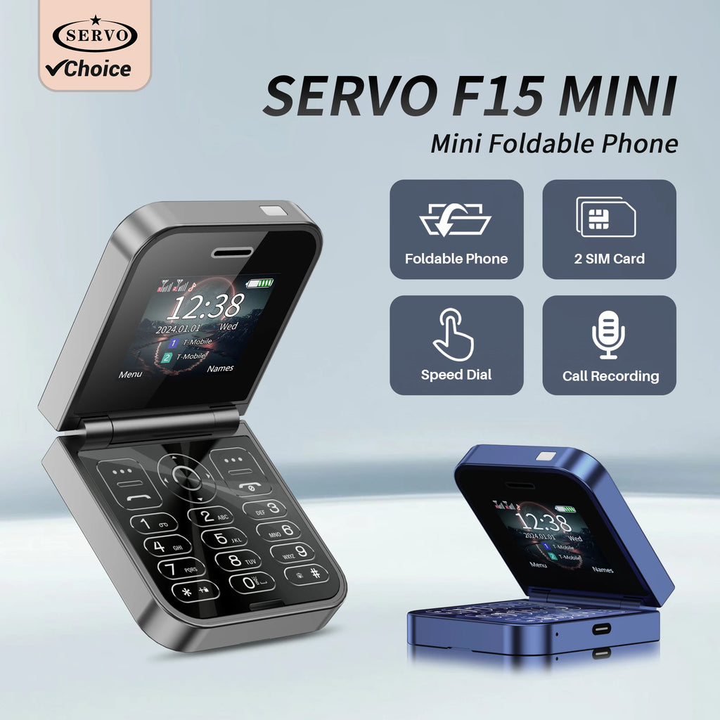 SERVO F15 Mini Dual SIM Card Fold Mobile Phone 2G Network Video Player Flashlight FM Radio Magic Voice Small Box Flip Cellphones
