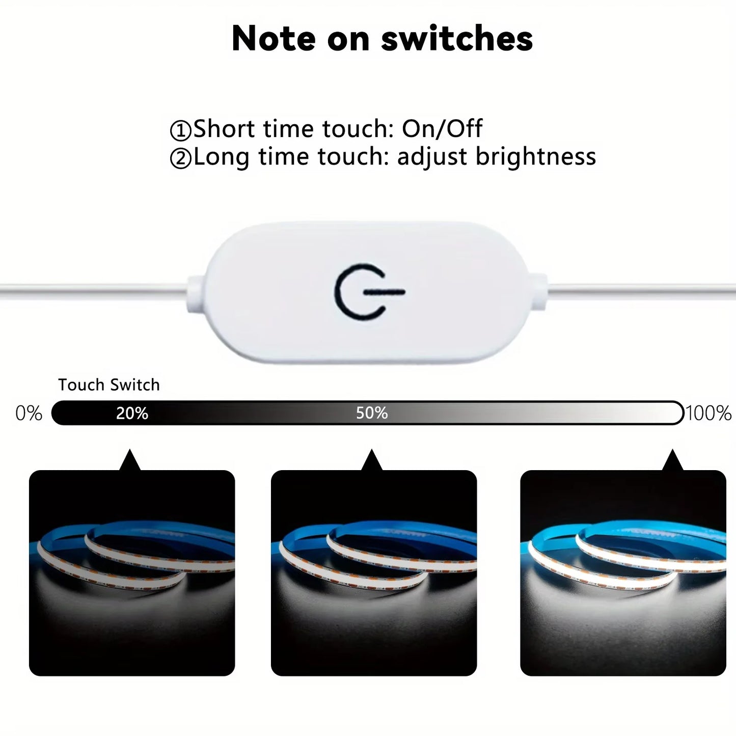 1M-5M USB LED Strip Light 5V 320LEDs/M COB Touch Sensor Dimmable Lamp Tape DIY TV Mirror Backlight Kitchen Room Night Lighting