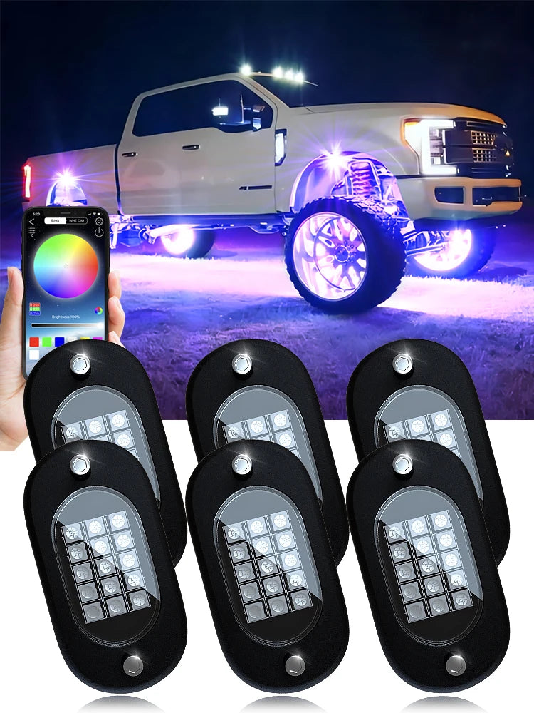 YiLaie 4/6/8/10/12 pods RGB LED Rock Light APP Control Music Neon Car Underglow Chassis Light for Offroad Truck SUV Rock Lights