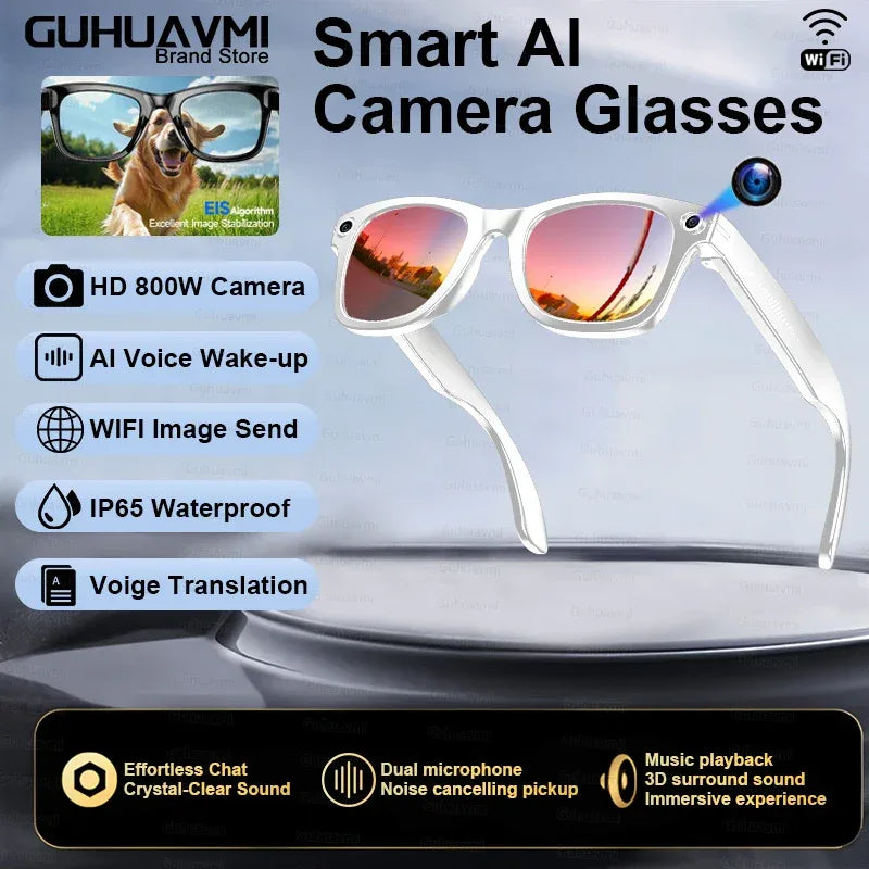 2026 Fashion AI Smart Bluetooth Glasses 800MP Picxel Bluetooth Call Playing Music Men Women WIFI Smart Sunglasses Camera Control - 1Tecbuy