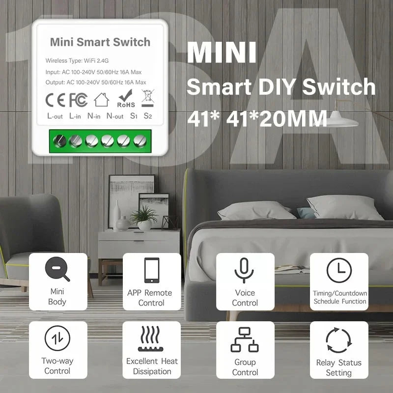 Tuya WiFi/Zigbee3.0 Smart Switch Mini Breaker DIY Module Remote Timer Wireless Light Control Work with Smart Life Alexa Google
