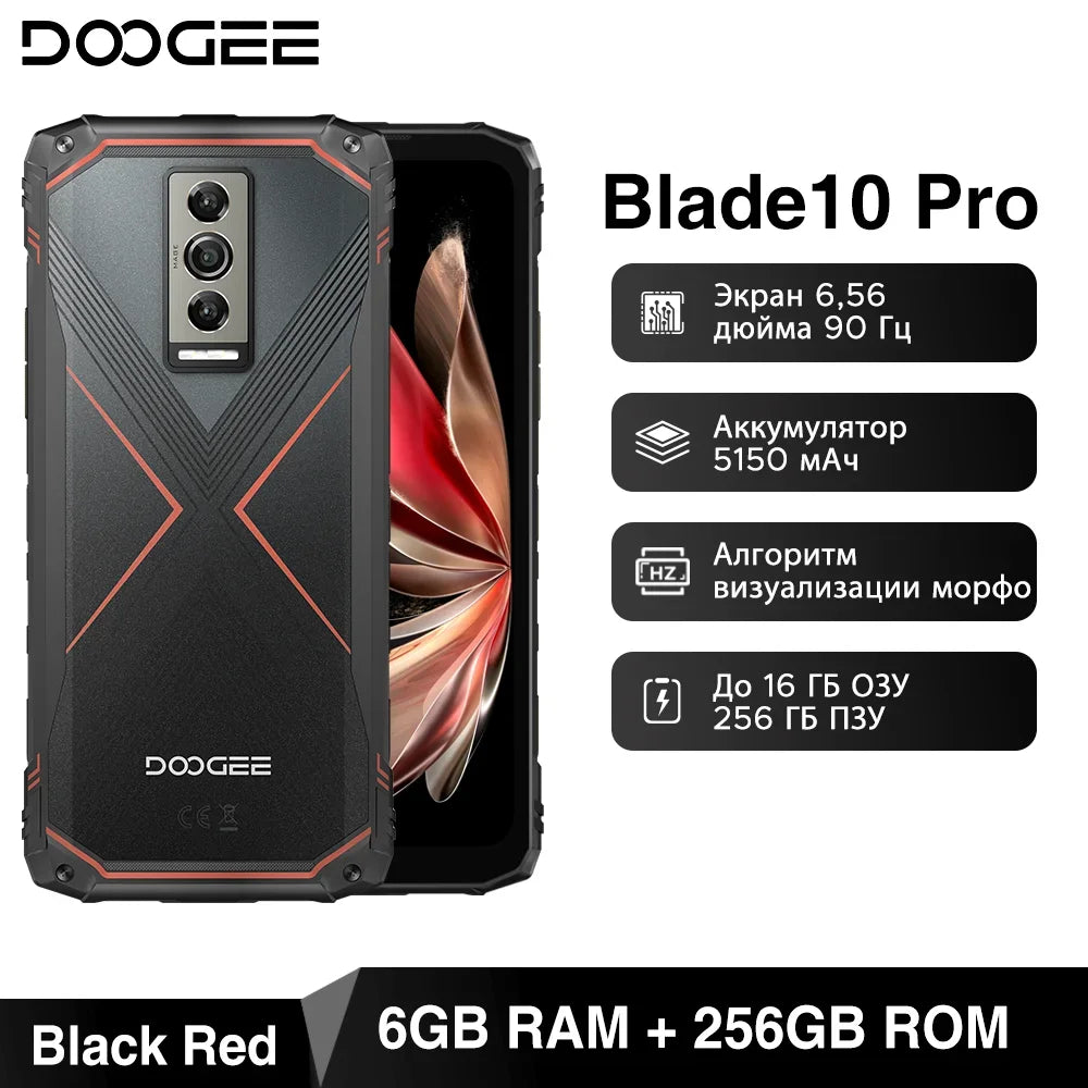 Global Version DOOGEE Blade10 Pro Rugged Phone Android 14 6GB+256GB Octa Core 6.56" 90Hz IPS Screen 50MP AI Main Camera 5150mAh