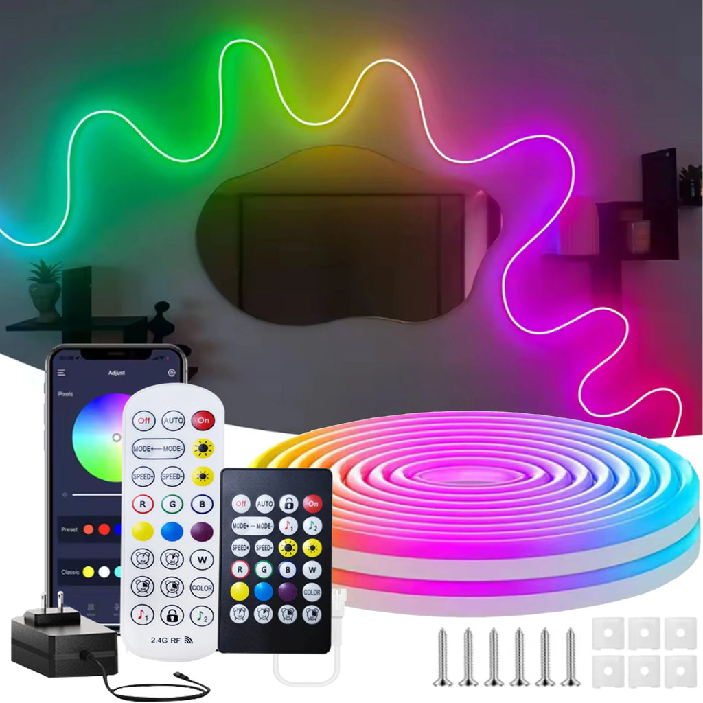 DC24V RGBIC Neon LED Strip Waterproof Bluetooth Music Sync 5-20M Flexible Neon Silicone Rope Light Festive Chasing Atmosphere