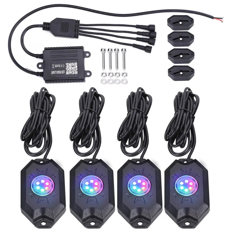 SENLO 4 Pods RGB LED Rock Light APP Control Music Neon Car Underglow Chassis Light for Offroad Truck SUV Rock Lights