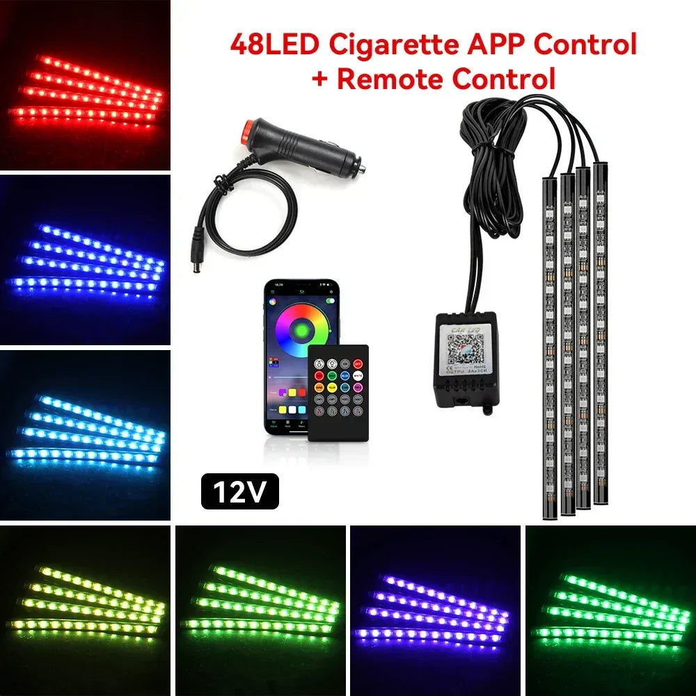 5V/12V Car Interior Ambient Foot Light Music APP USB/Cig Backlight Atmosphere Decorative Strip Lamp Neon For Auto Vehicle - 1Tecbuy
