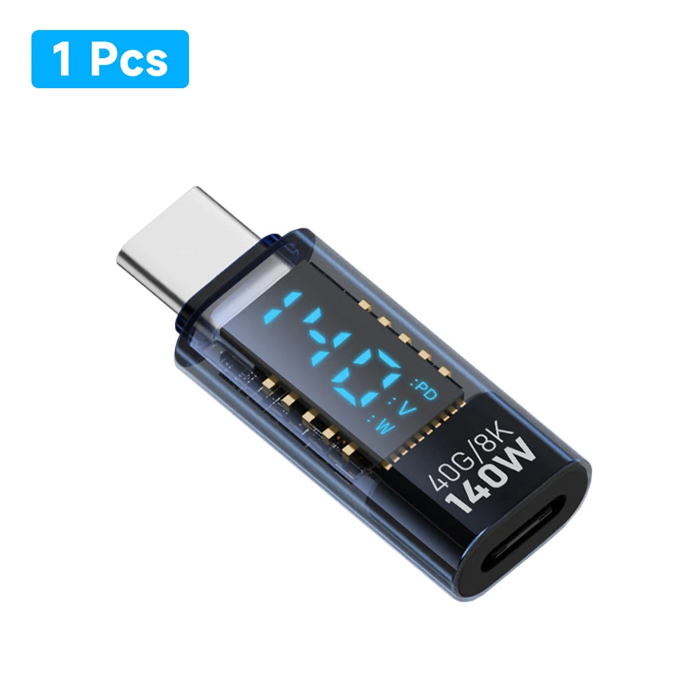 USB C Adapter 140W with LED Display 40Gbps USB C Extension Adapter Type C Power Meter Tester USB C Extender USB4 Thunderbolt