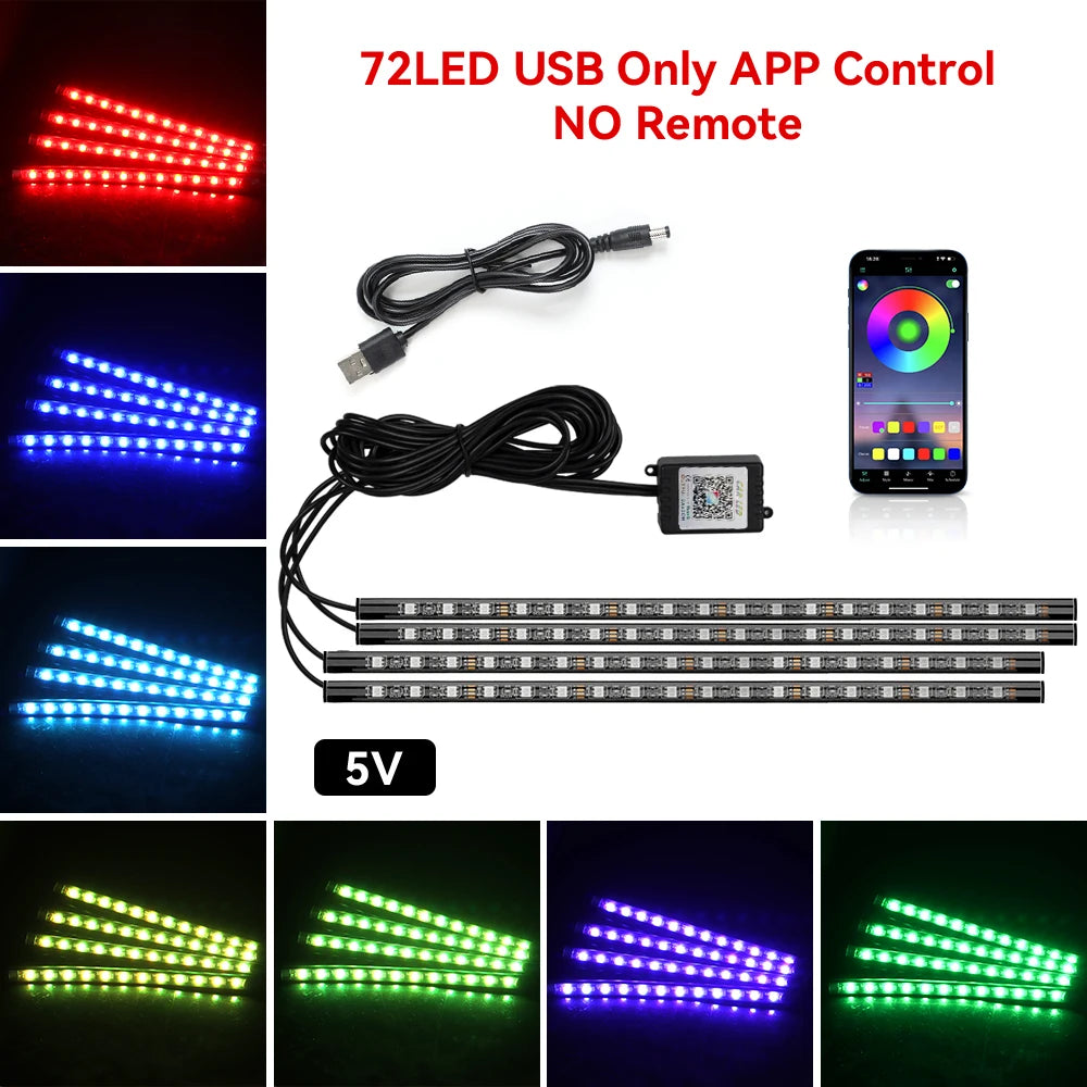 5V/12V Car Interior Ambient Foot Light Music APP USB/Cig Backlight  Atmosphere Decorative Strip Lamp Neon For Auto Vehicle