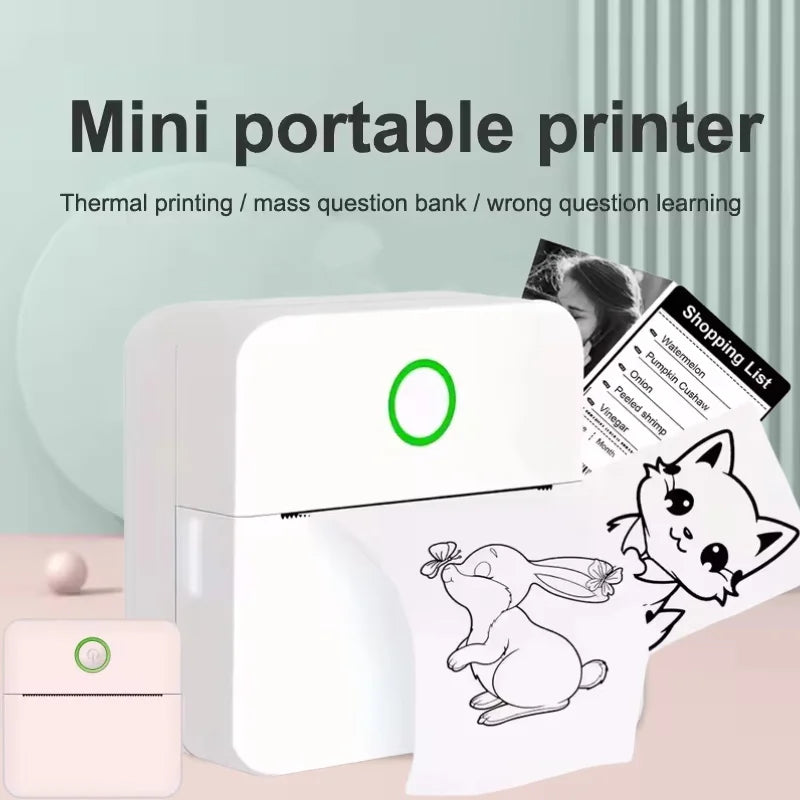 Mini Portabl Printer Inkless Sticker Maker, Free Cut Small Pocket Printer, Portable Thermal Printer for Photo Journal Notes Memo