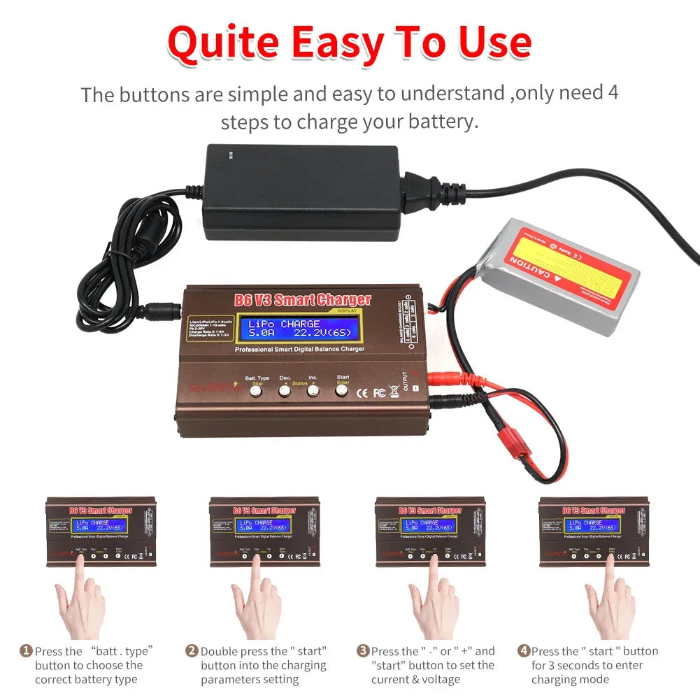 iMAX B6 V3 80W 6A Battery Charger LiHv Lipo NiMh Li-ion Ni-Cd Digital RC Charger Lipro Balance Charger Discharger 12V 5A Adapter - 1Tecbuy