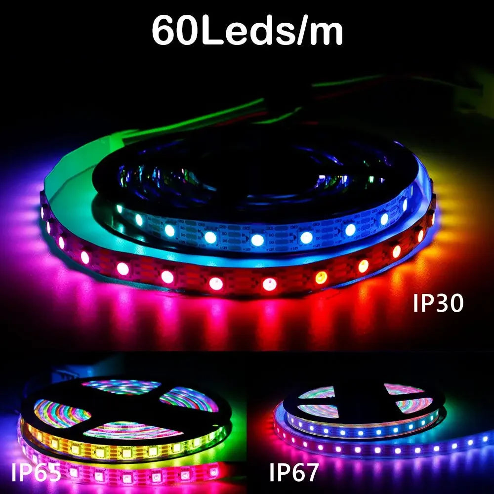 WS2812B WS2811 WS2815 5050 RGB Smart LED Strip Lights Individually Addressable IC 30/60/144Pixels/Leds/m DC5V/12V IP30/IP65/IP67
