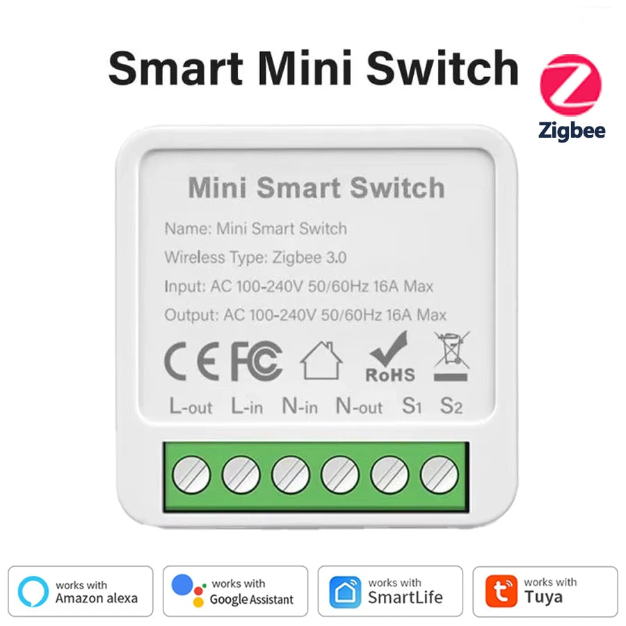 Tuya WiFi/Zigbee3.0 Smart Switch Mini Breaker DIY Module Remote Timer Wireless Light Control Work with Smart Life Alexa Google