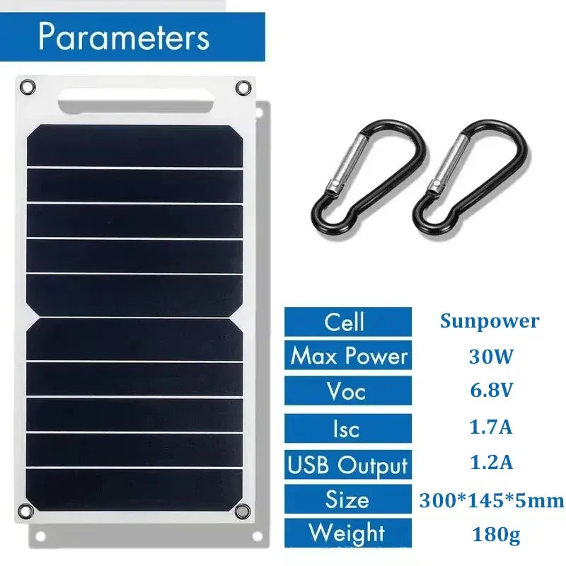 30W Solar Panel With USB Waterproof Outdoor Hiking And Camping Portable Battery Mobile Phone Charging Bank Charging Panel 6.8V - 1Tecbuy