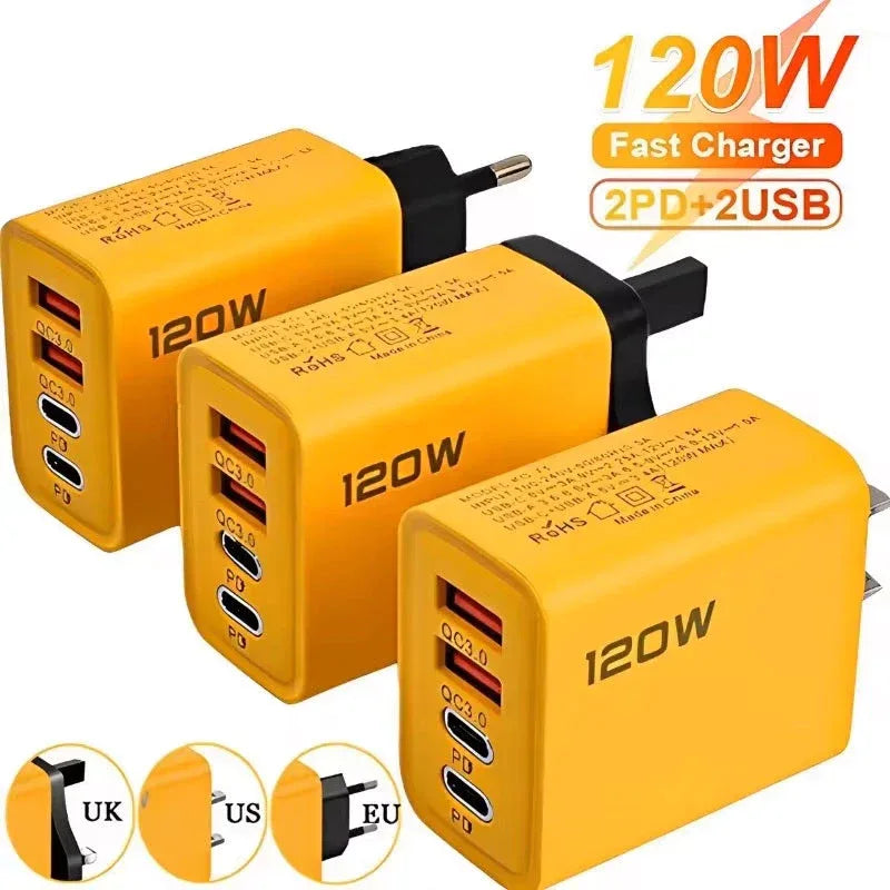 120W Fast Charger Type C Quick Charge 3.0 USB Charger Adapter For iPhone Samsung Xiaomi PD USB Charger Fast Charging Plug - 1Tecbuy