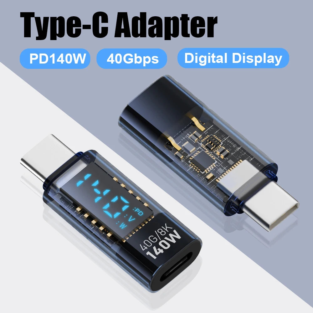 USB C Adapter 140W with LED Display 40Gbps USB C Extension Adapter Type C Power Meter Tester USB C Extender USB4 Thunderbolt